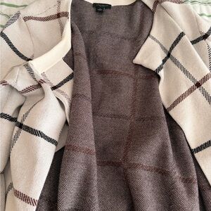 Ann Taylor Cream and Brown Plaid Cardigan